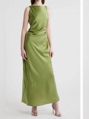 Wayf Olive Isadora Open Cowl Back Cocktail Dress XS